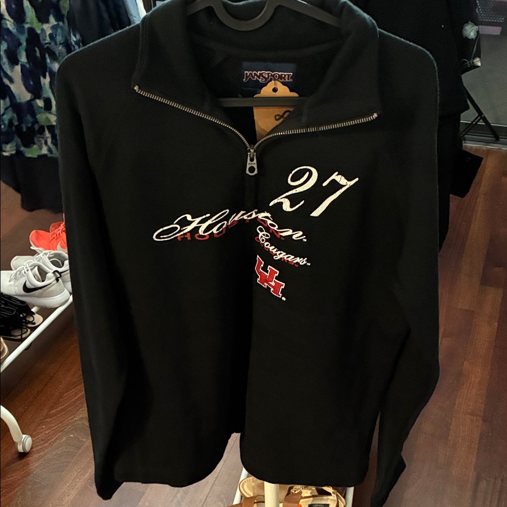 JanSport Black Zip-Up Women's Sweater with Embroidery